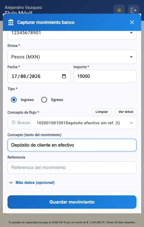 Capturar movimiento banco - concepto y referencia