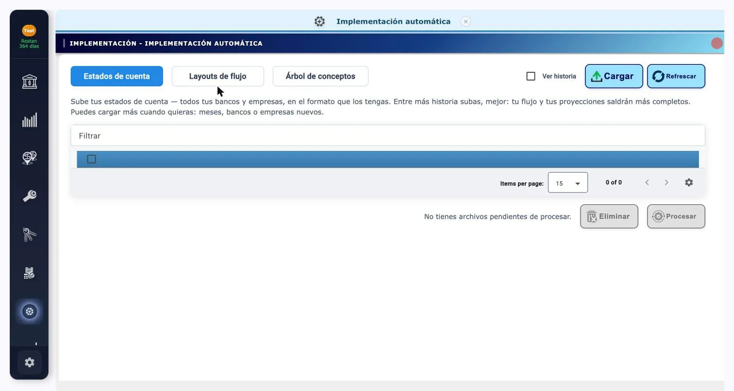 Pantalla de Implementación automática