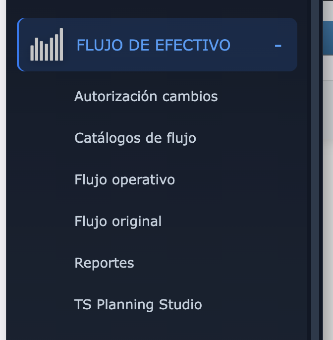 Menú Flujo de Efectivo
