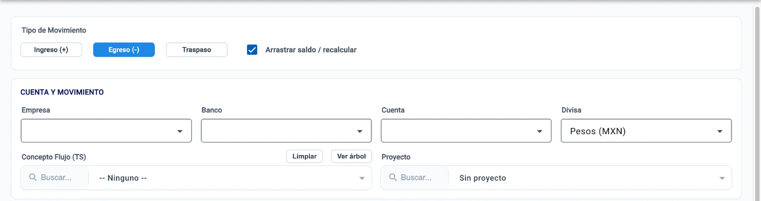 Casilla Arrastrar saldo / recalcular