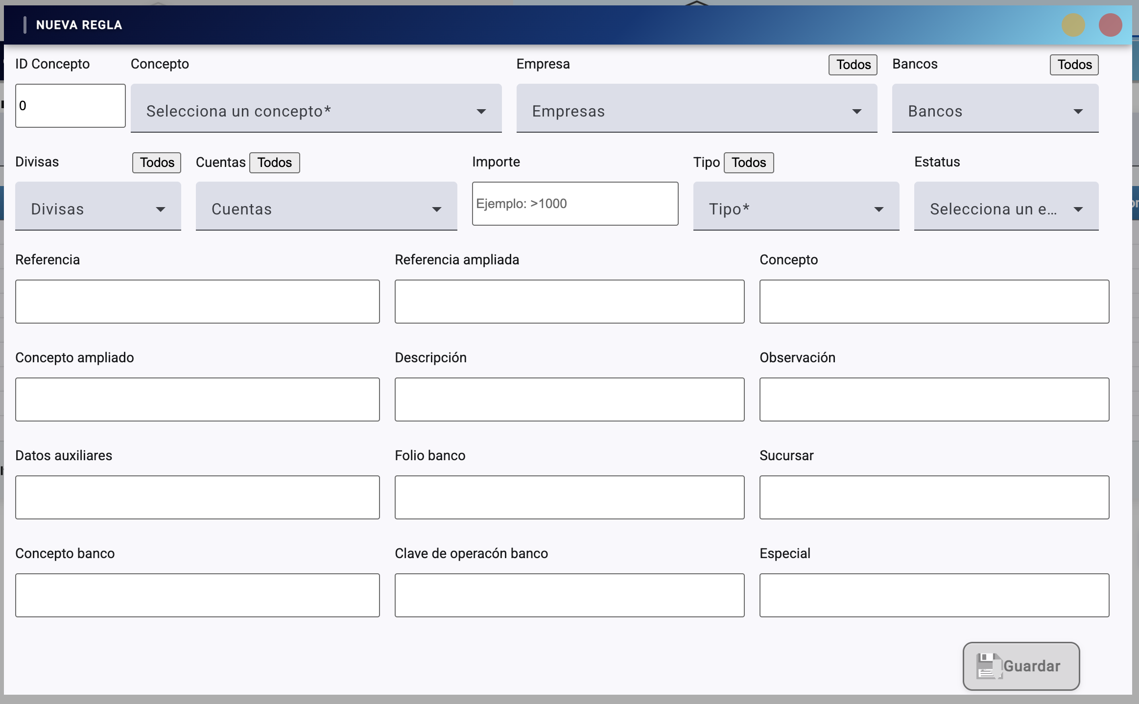 Nueva Regla Clasificar Movimientos