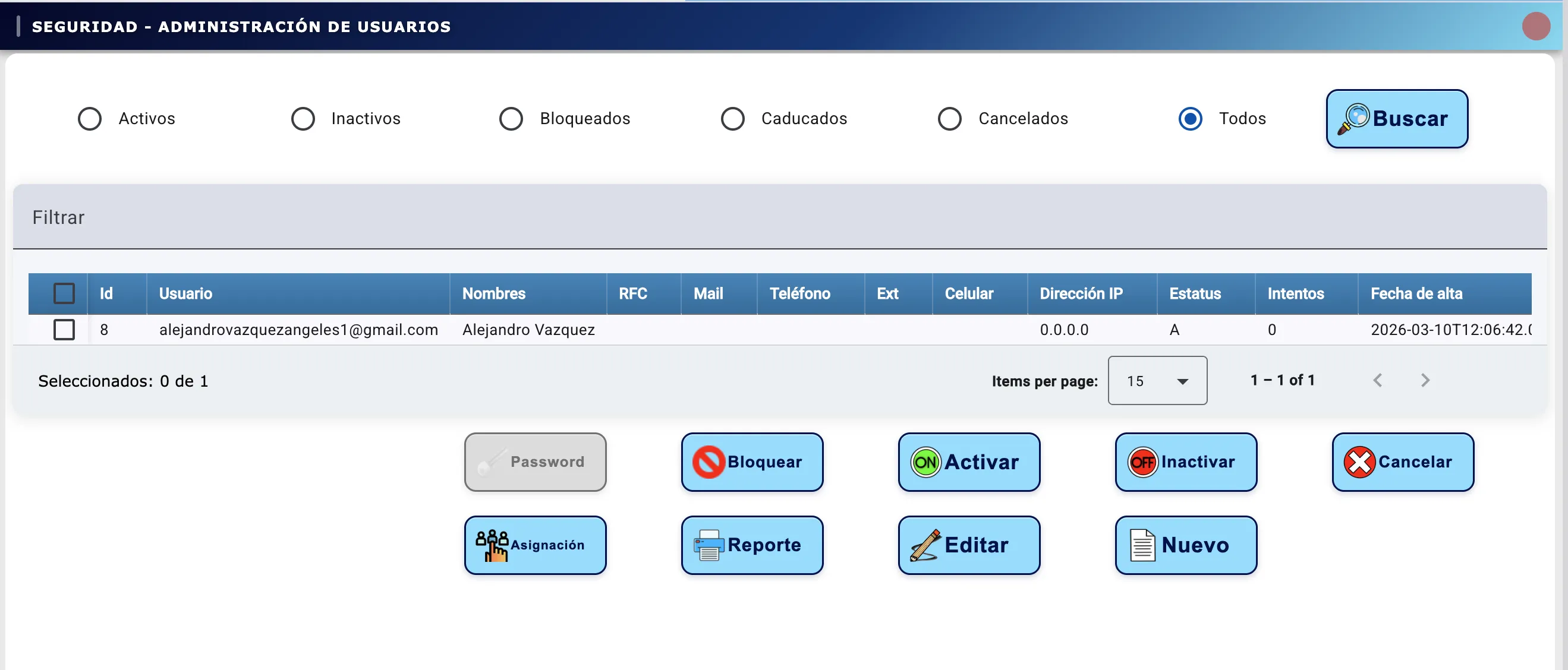 Pantalla de Administración de Usuarios