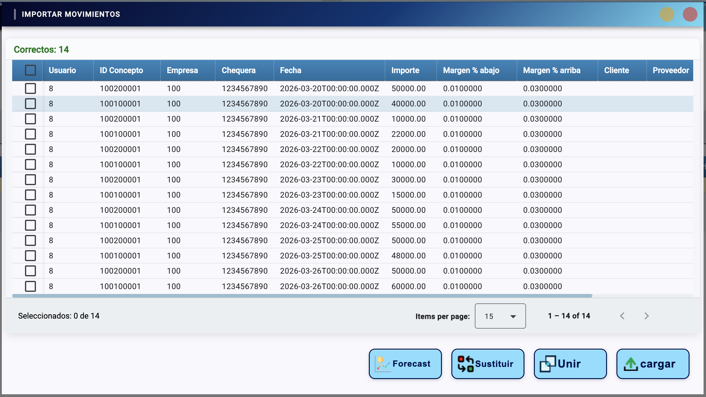 Pantalla de Movimientos Leidos