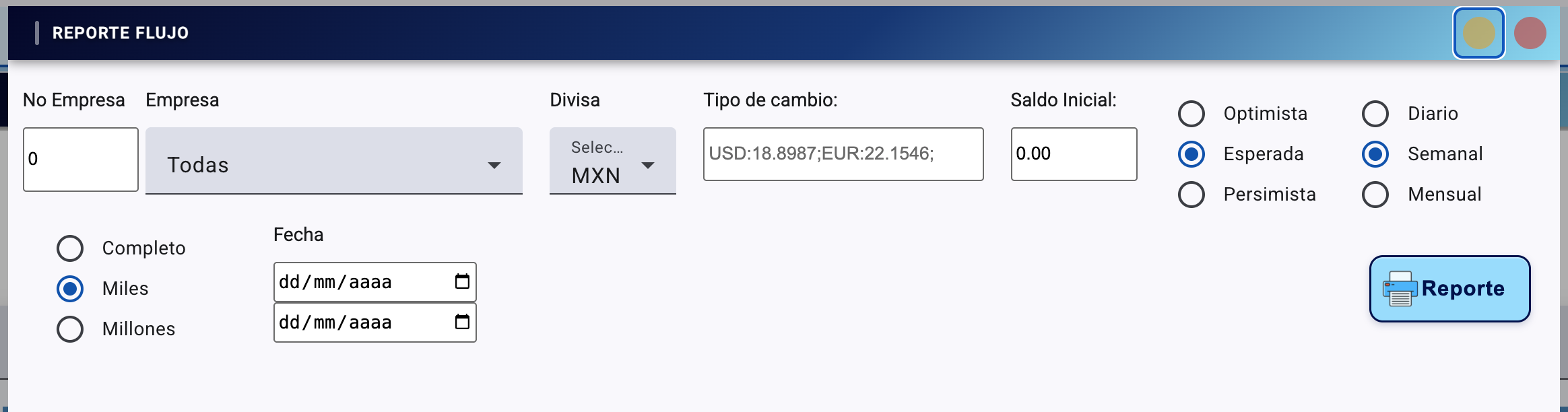 Configuración de Reporte de Flujo