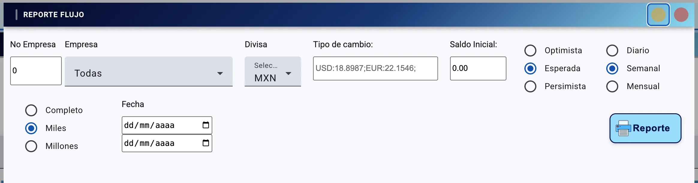 Configuración de Reporte de Flujo
