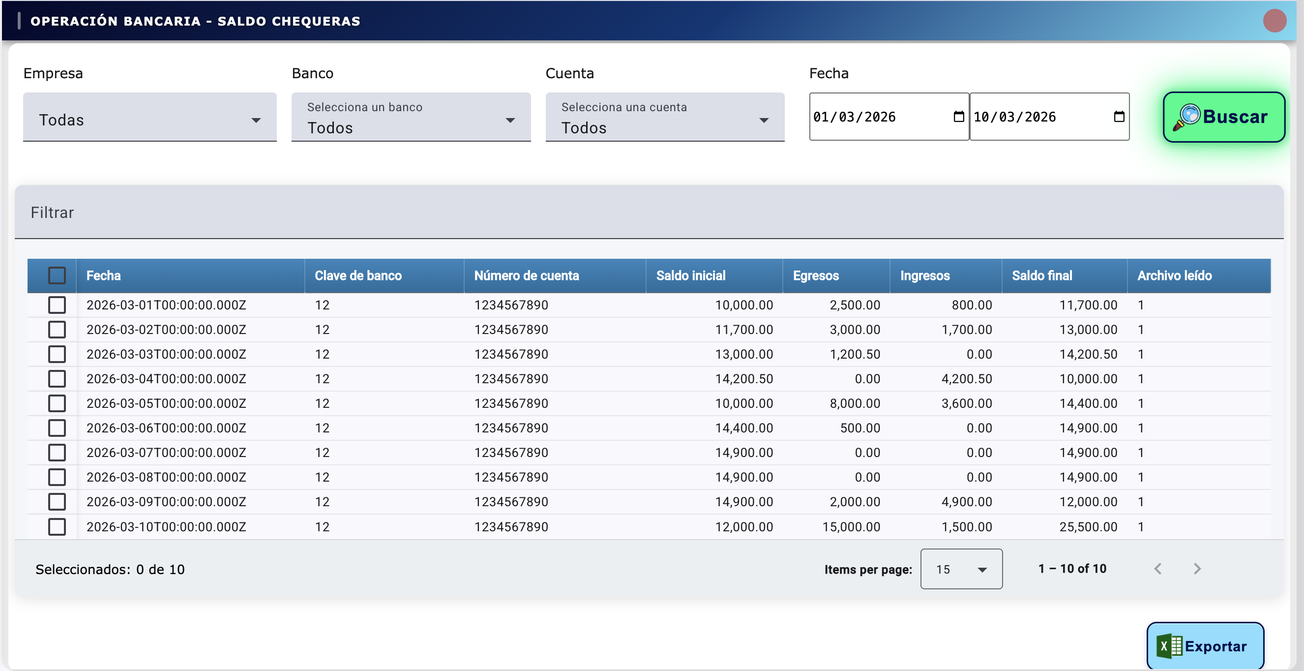 Pantalla Saldo de Chequeras
