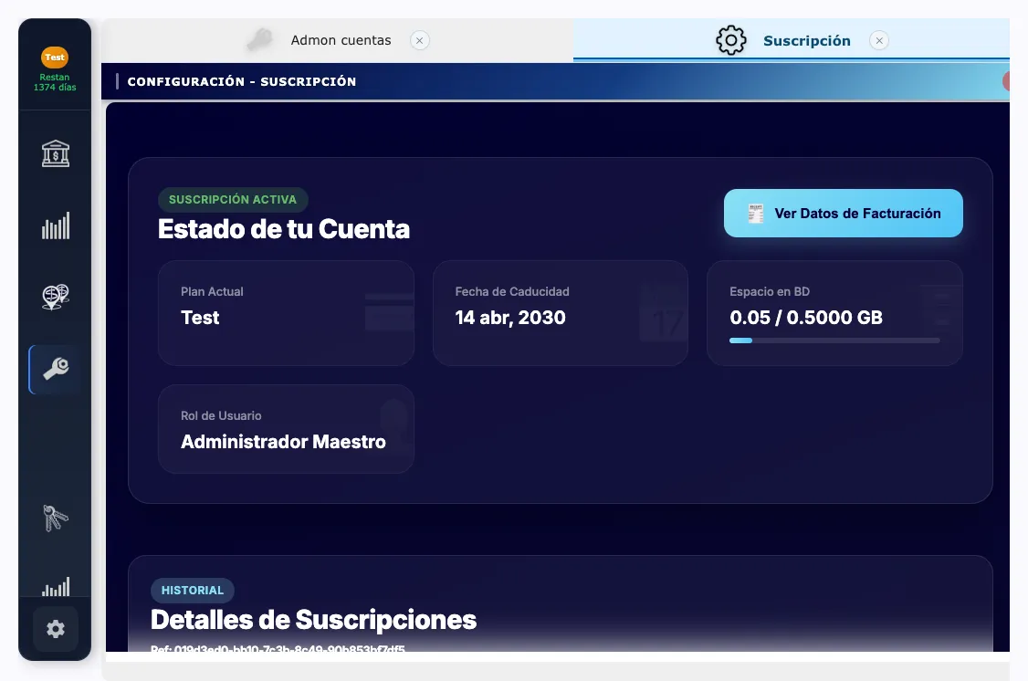 Pantalla de Suscripción - Estado de la Cuenta