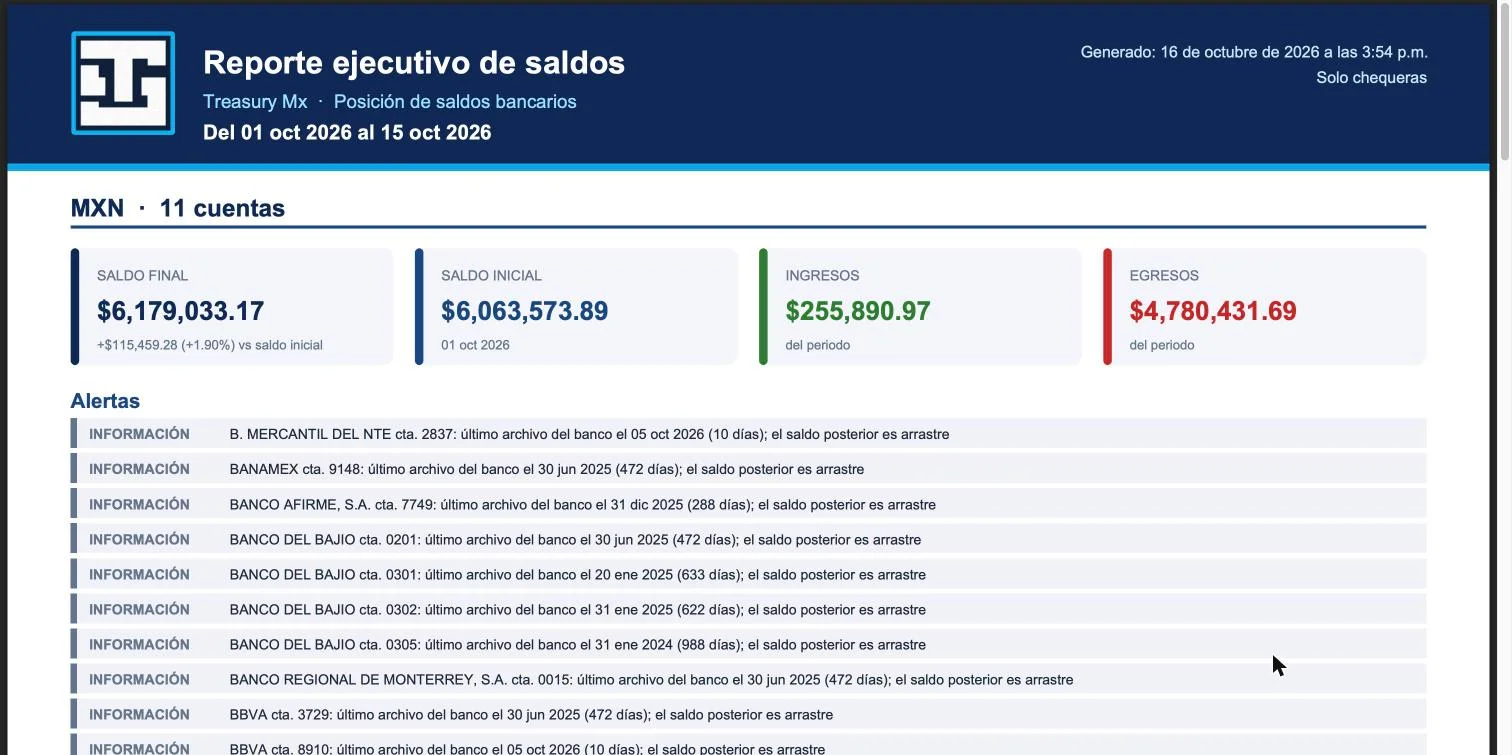 Reporte ejecutivo de saldos en PDF